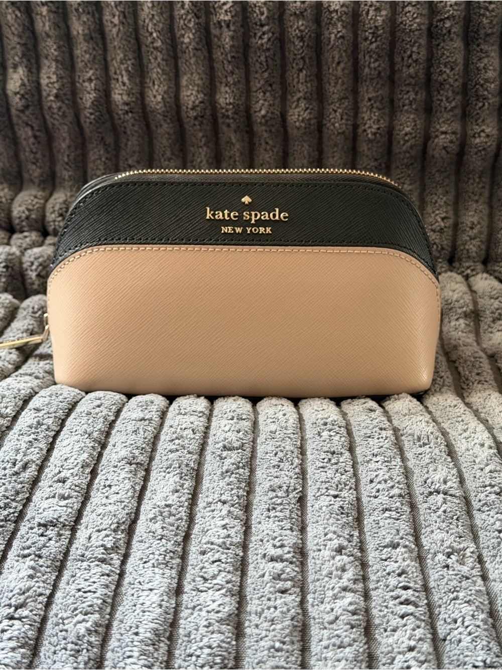 Kate Spade New York Colorblock Cosmetic Makeup Bag Beige Black